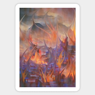 A burning town Sticker